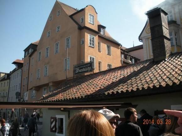 Spent the night in Munich, but one last quick trip to a small medieval town Rettenburg. Not to be confused with Rottenburg. Rettenburg is known for it's small alley like streets. Do not try to drive in the center city, as of course, I did. I got caught in a large area and it was JUST like trying to drive in the Mall of America! 100's of people walking to shops, but they were fine with me driving. They just ambled out of the was but it was sure stressful. Park your car and walk. This photo is of the best bratwurst place I have found. It is well  know for at least the last 100 yrs. Find it by the river and be hungry!