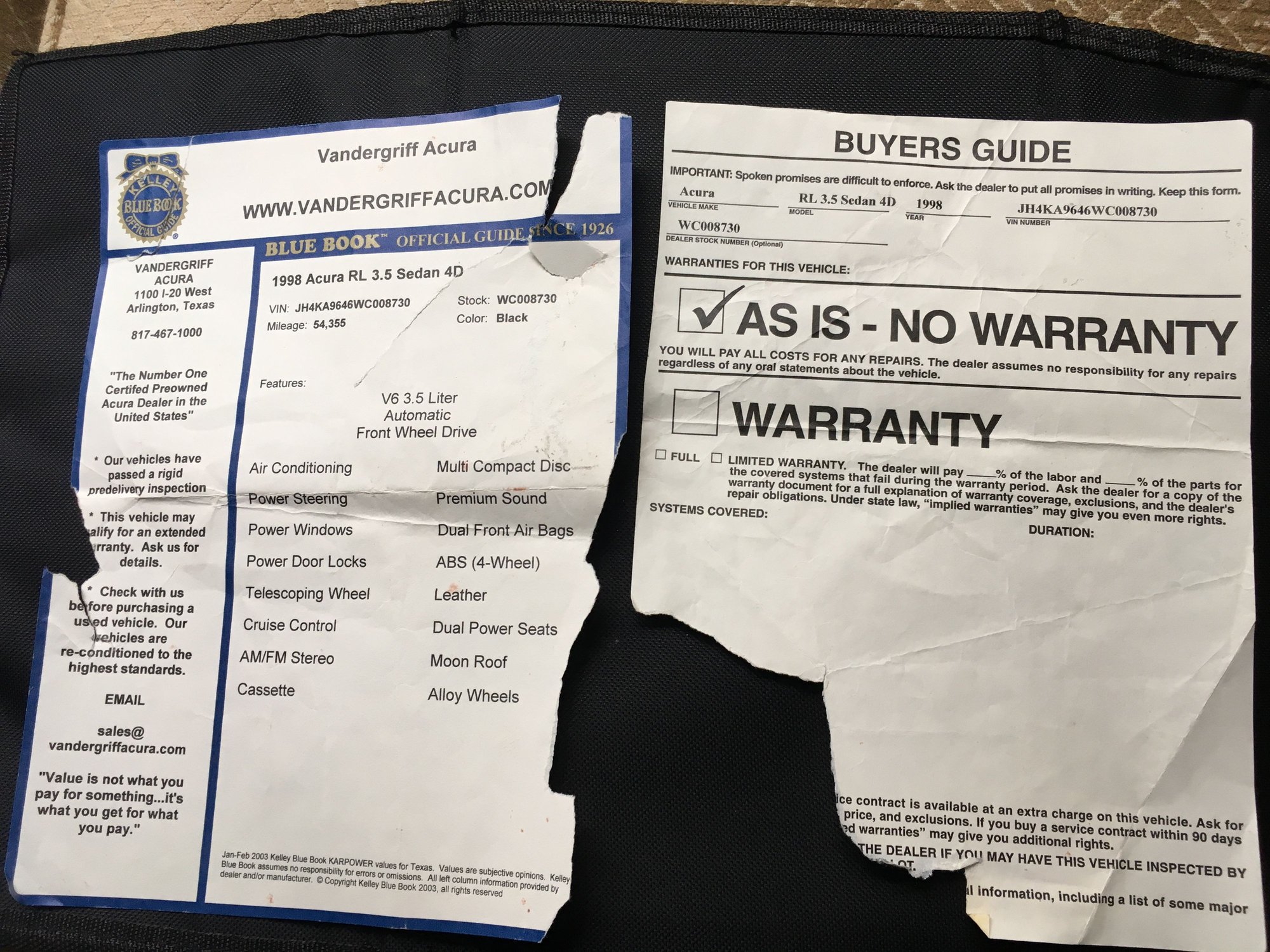 1998 Acura RL - FS: 1998 Acura 3.5 RL in Connecticut  *SALVAGE TITLE* - Used - VIN JH4KA9646WC008730 - 203,222 Miles - 6 cyl - 2WD - Automatic - Sedan - Black - Fairfield, CT 06824, United States