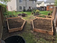 Redesigned the beds to be bigger and allow a small courtyard for growing grapes overhead. Like my Father and his Father.