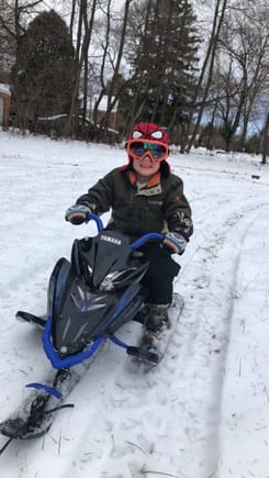 Finally had a decent amount of snow so we tried out his Christmas present. He wanted it to have a motor lol