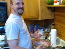 me (beergut) spicing up a few racks of baby-back pork ribs for friday nights dinner :)