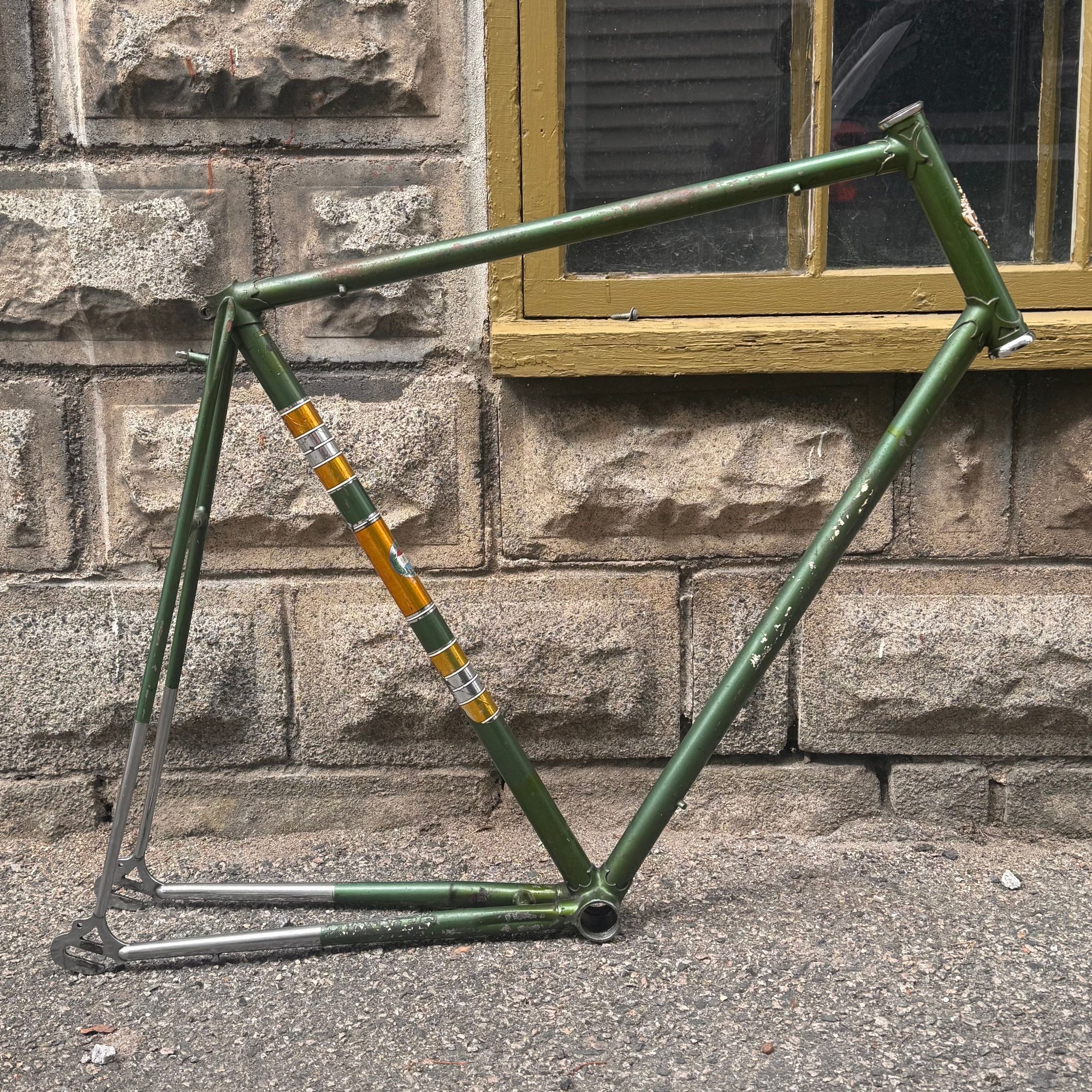For those curious, here is the frame about to be taken to the paint shop.  i may make another post asking about the green...im nervous