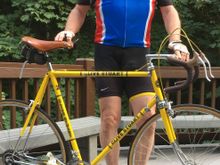 OMIL - and holding in the stomach a wee bit.  
I know the bike is not a Falcon, but then neither am I.  No turtle jerseys.