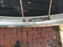 Raleigh badge on rim, Presta valve drilling