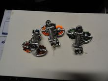 NR rear with replacement sealed bearing jockey pulleys.   Two orange and one green.  Completely reconditioned with new stainless steel adjuster screws.