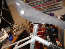Also added seat post with saddle from a previous build.  The cinch bolt was changed from black steel to chrome and shortened for less overhang, and the item was as should be for 1981 is SAE.  