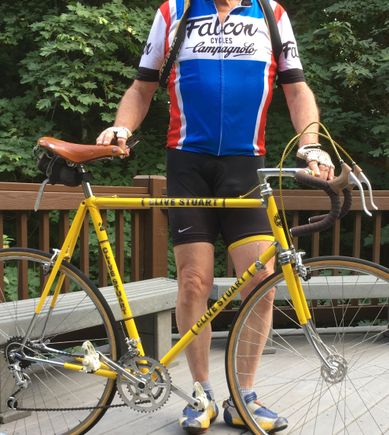 OMIL - and holding in the stomach a wee bit.  
I know the bike is not a Falcon, but then neither am I.  No turtle jerseys.