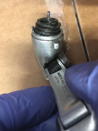 Spring inserted. Notice the outer tab aligned with the stop tab.