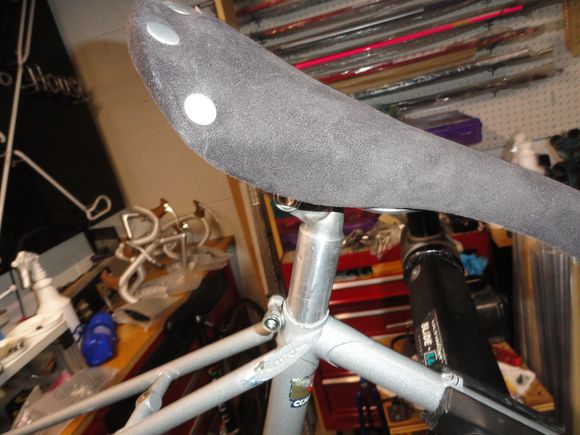 Also added seat post with saddle from a previous build.  The cinch bolt was changed from black steel to chrome and shortened for less overhang, and the item was as should be for 1981 is SAE.  