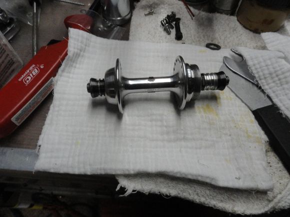 After a quick cleaning from polishing adding dust caps and final loading of grease into the bearing races and replacing oil cap.   Ready for a build in to a new wheel.