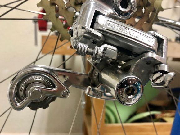Swapped in a set of SunTour sealed pulleys, a nice improvement over the original pulleys...