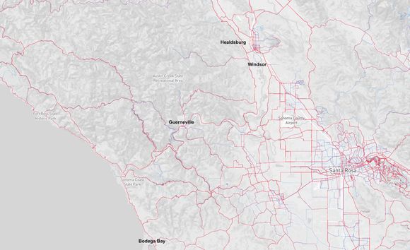 Sonoma County cycling heat map (Strava)