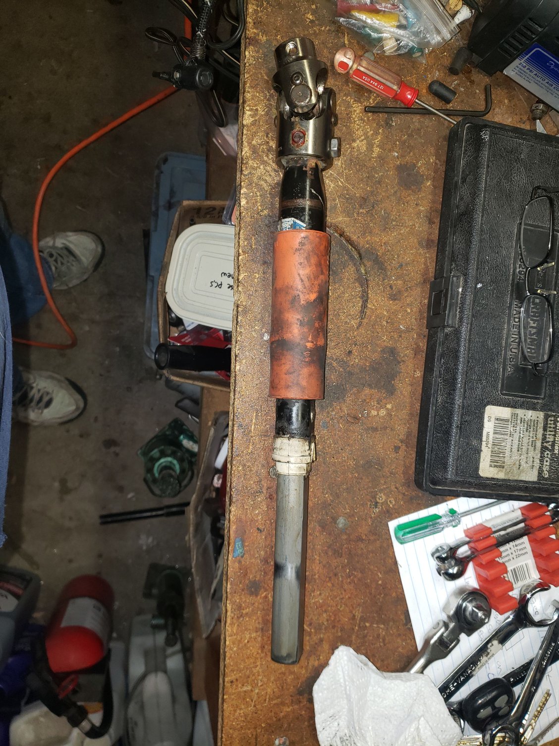 The lower intermediate shaft. I had trouble reinstalling it because I was not able to contract it sufficiently until I realized the plastic liner was jammed.