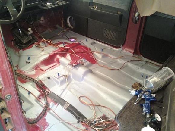Floor pan cleaned and epoxied primered
