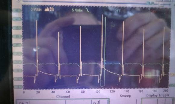 Same as above except this was taken after I replaced my coil. notice how the injector waveform has been cleaned up. this is two good waveforms. I feel the difference in the performance of the engine. feels to have increased the strength in horsepower. no more laziness