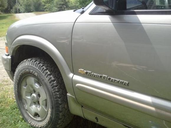 Drivers side door "Trailblazer"   The door badges on this 2001 are different from the black 1999 which has individual letters identical to hatch badge. This badge is identical to 2002   Trailblazers themselves