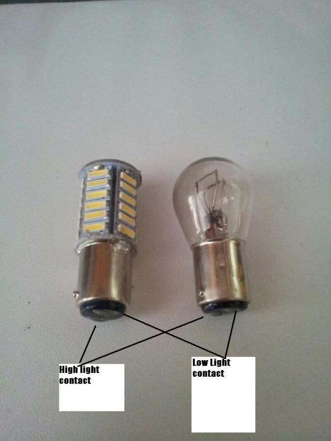 The LED is on the left. The incandescent is on the right.