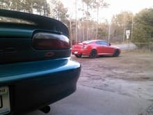 My Camaro along with my buds Hyundai Tiburon Tuscon edition.