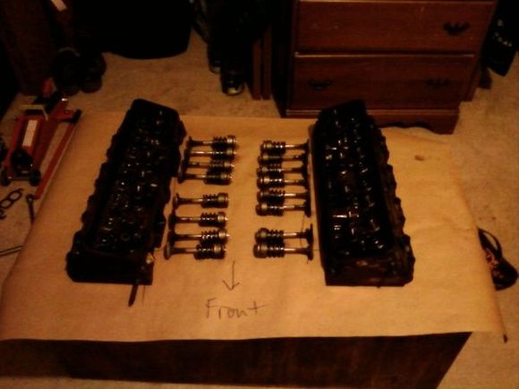 the heads disassembled and about to go to the machine shop to fix those damn rocker arm studs...