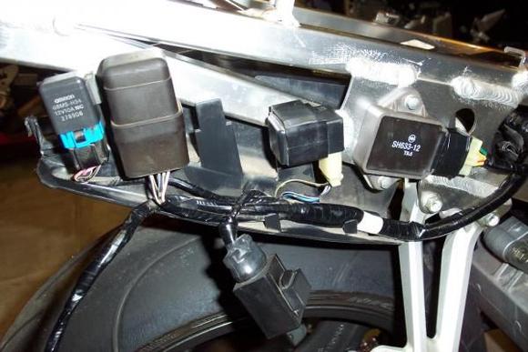 Closeup of R side of F4 subframe - Electrical components mounting locations.