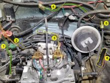 454 7.4L 2500 Suburban 1989 Engine bay. Unidentified wires and vacuum hoses.