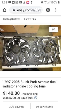 Looks like a 97 and up buick park Avenue.  The pull an pay in Lubbock runs a wheelbarrow aale. All you can stuff in for $100. I looked at fans all day. Theae are better than Cadillac and Corvette units. Getting the 2 ralays an thermostat is up to you. Boshe sells new ones reasonably.  Im putt a 327 in my van so i did not grab the whole harness just need the plug ends a strong switch. I get battery disconnects at harbor freight  for $6