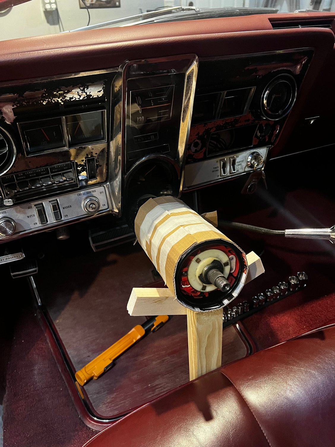 Column dropped onto bracket mad of scrap wood - about 15� tall