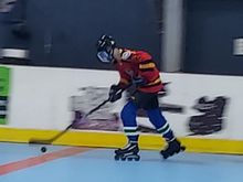 Gabe on the move during his 1st Roller Hockey game yesterday.
