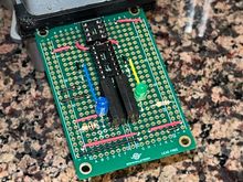 Laying out the chip locations on a 2"x3" proto-type circuit board.