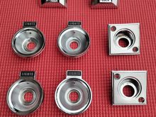 Top - OEM 71-72 Cutlass 442 Door lock switches.
$60 pair.
Lower left - 70-72 headlight switch bezels. 
$25 each.
Lower Right - 70 remote mirror escutcheon.
$25 each.