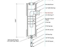 Section drawing of the assembly in case anyone would like to copy the design. I used a 1/8" ball valve instead of the petcock at the bottom to drain the collected oil.