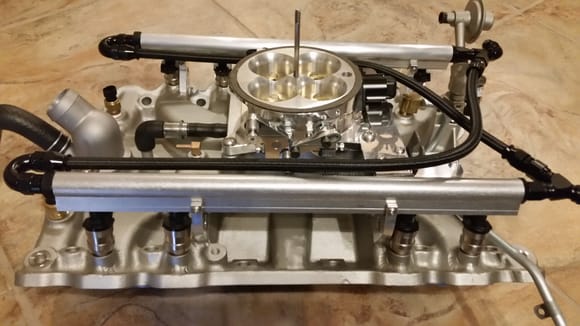 Edelbrock Performer 455 intake modified by Wilson Manifolds for port injectors