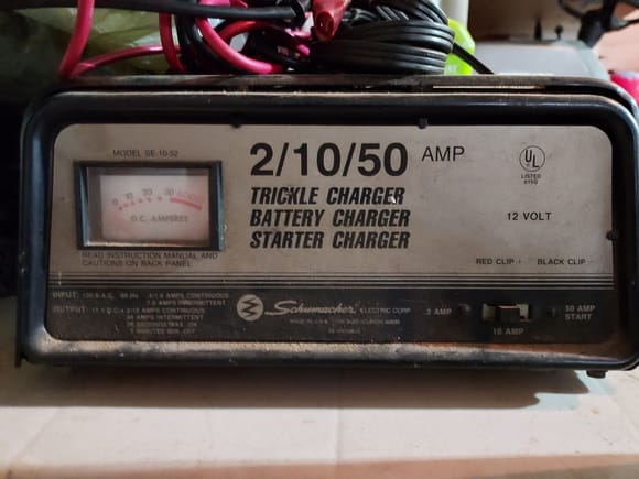I remember exactly when I bought this 12v Schumacher charger, it was in 1983 when I bought my first home.  It has served me well now for 40-years.  With 2, 10, and 50amp settings, it has charged many a deep cycle trolling motor battery, and the 50amp setting works like a charm starting vehicles where the battery has been completely drained.  What a wonderful piece of equipment!