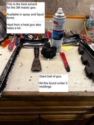 Heat and solvent help remove the 3M mastic sealant. Heat also helps liquify it for reinstallation. Heat the parts on the bench, not your windshield.