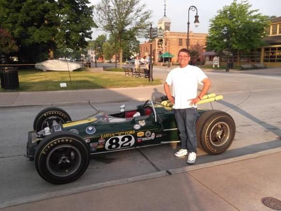 Jeff and the Lotus Ford car driven by Jim Clark and Al Unser Sr. at the 100th Anniversary pre-race ceremonies 2011 Indy 500.