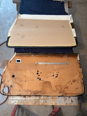 Back side of old panel at bottom.  Kit at top.  All holes were marked and partially cut out by PUI.  I had to complete the cut outs