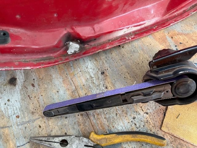 Used the air file to work the weld flush.