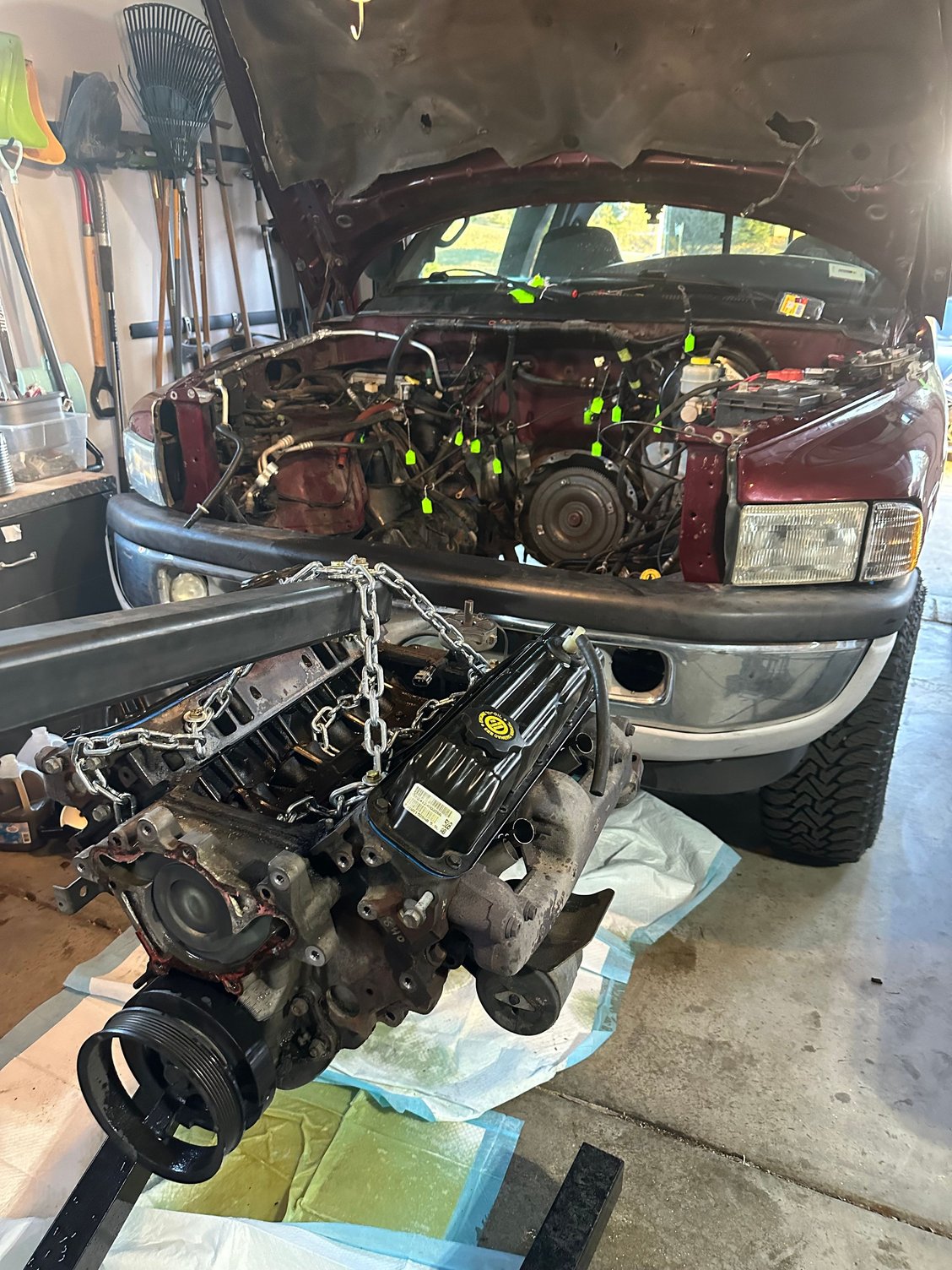 Now the component swap to the new reman long block begins 