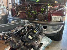 Now the component swap to the new reman long block begins 