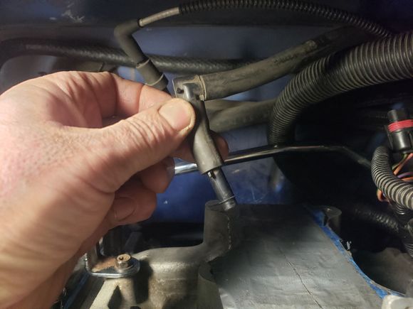 This vacuum hose comes up ovee the power brake booster from along the driver side.  Theres a bunch of vacuum lines along the fire wall.  3 go to the plenum one goes the air cleaner box and this on is a mystery to me?  HELP!!!!   Thx!