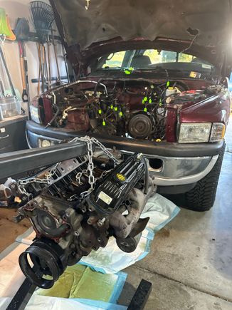 Now the component swap to the new reman long block begins 