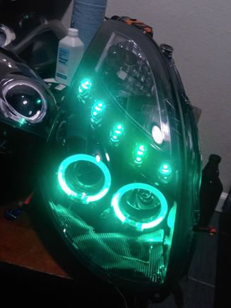 These are aftermarket headlights. I believe the brand is Spyder... Anyway I can mode these however you want. Even change the halos to RGB color change with bluetooth.