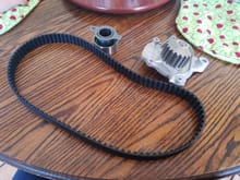 New 103 tooth timing belt kit and water pump. Motor not going in til this crucial step is completed.