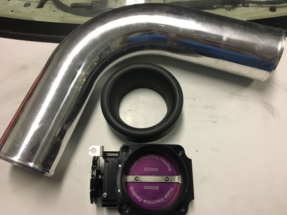 Ross machine racing throttle body , 4” intake with blox velocity stack, this will be sitting behind my grill