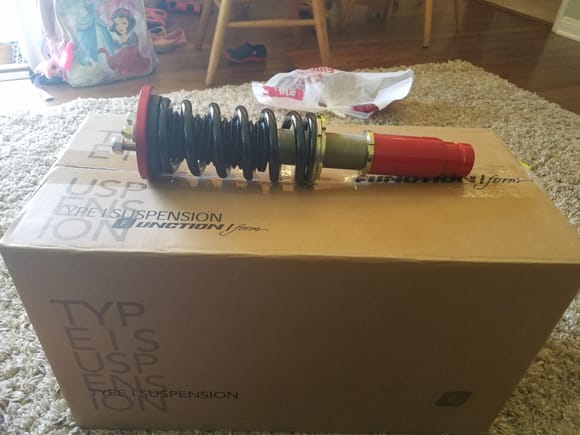 Function& Form type 1 coilovers. Cant wait to install these. Get a nice drop on her and enjoy a much nicer stance than the weird one i have currently.  Nose sits higher than the rear.