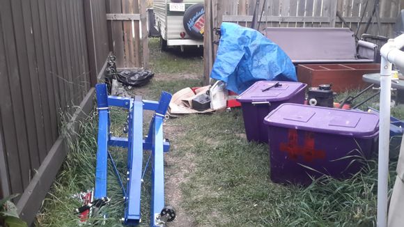 Got an engine hoist..Yay for working in thr back yard.