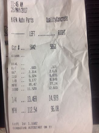 Only good pass I had. I hit 5th gear too so I'm assuming the rev limit could be raised. This was the only pass I made under full power. I don't know why but close to the top of 4th gear it would cut and lose all power. I didn't have a laptop so I couldn't get any datalogs either. Kinda sucked. What happens when you get a boost? Maybe it was hitting boost?