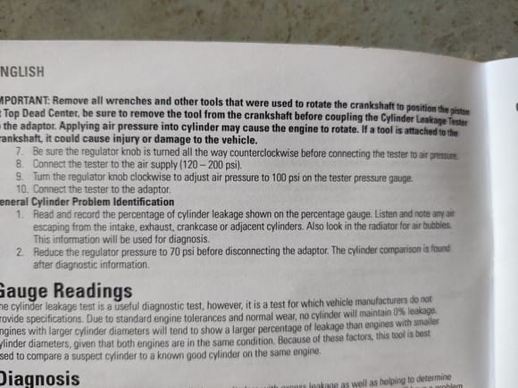 Here are the instructions from my leak down tester