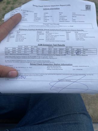 Failed smog test for nox