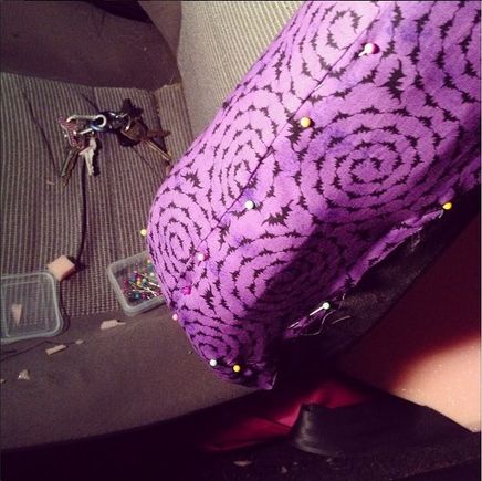 I couldn't find a decent pattern online so I used the tape that was on it as a rough pattern and cut out and pieced together the makeshift patches. I originally had a halloween theme planned for the engine (orange/purple) and interior of the car (purple/black), but I've since reconsidered and am traveling in a different direction.